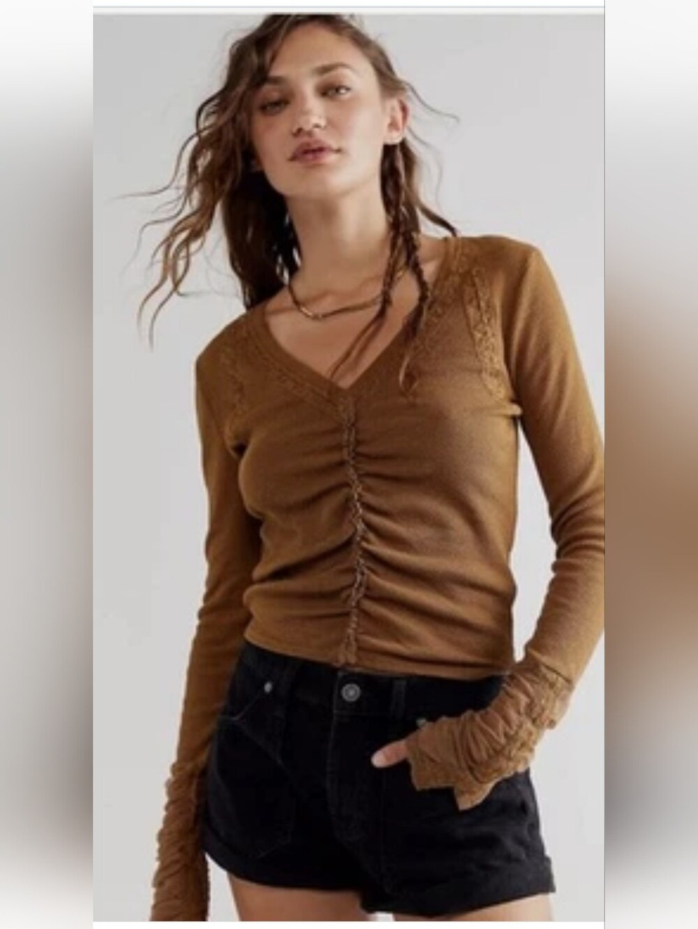 #302.Free People Wear Me Out Long Sleeves Top.$98msrp